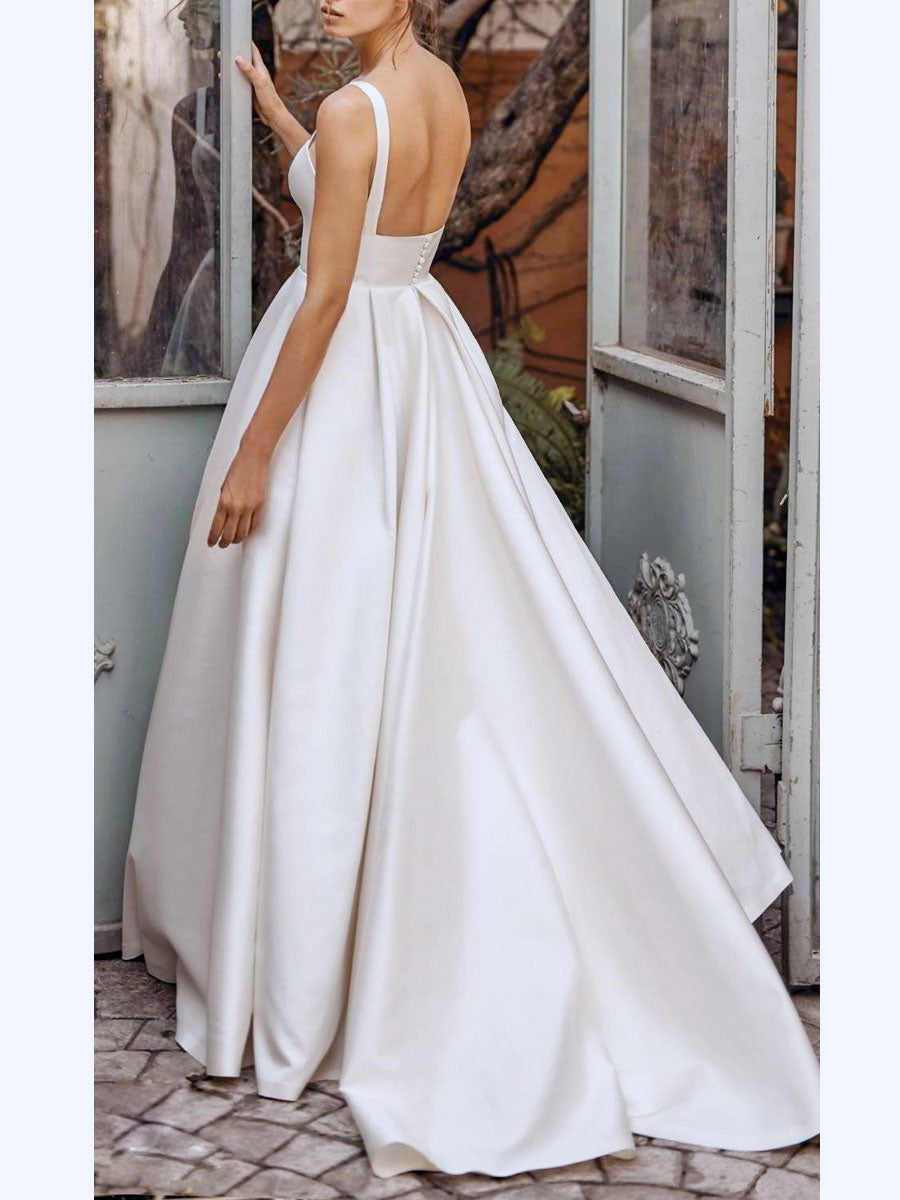 Sonia | Satin-Hochzeitskleid mit quadratischem Ausschnitt und ärmellosem Design